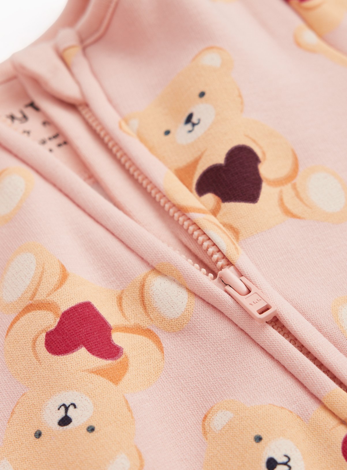 Pink Heart and Bear Print Fleece Lined Sleepsuit 3-6 months - Image 2 thumbnail